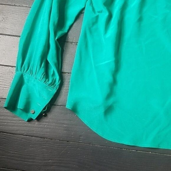 Lavender Brown Green 100% Silk Blouse - Picture 9 of 10